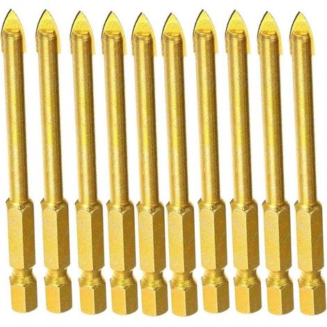 Lot de 10 forets 6 mm en carbure de tungstène avec tige hexagonale plate pour miroir, porcelaine, marbre (1/4)