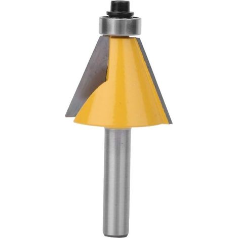 Fraise à chanfreiner à 22,5 degrés avec roulement, adaptée au contreplaqué - outil de travail du bois à pointe en carbure thermo-revêtue pour un contournage de bord net et précis. (1/4)