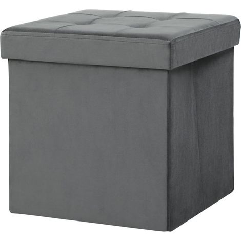 Pouf de rangement pliable, boîte de rangement, mousse, MDF, gris