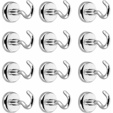 Ganci magnetici, ganci magnetici, potente magnete al neodimio con forza di trazione di 3-5 kg (confezione da 12)