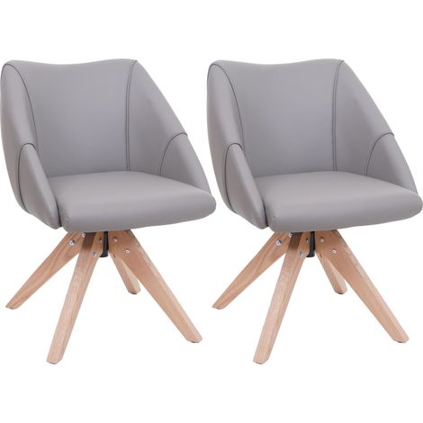 [NON UTILIZZATO] Set da 2 sedie da sala pranzo HHG-525, poltroncina da cucina, imbottita girevole, in legno e ecopelle, grigio chiaro