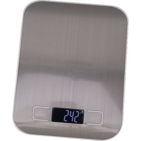 Balance de cuisine (0,035 oz à 11 lb) avec écran LCD, en acier inoxydable et à piles, idéale pour la cuisine familiale et les cafés.