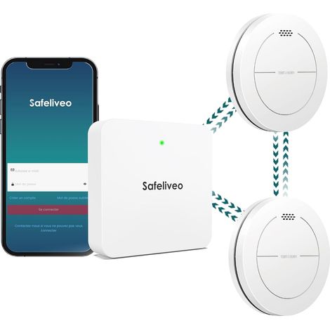 Détecteur de fumée interconnecté WiFi avec Batterie de 10 Ans, Lot de 2 avec Station de Base, Ensemble d'alarme de fumée à contrôle par Application (1/5)
