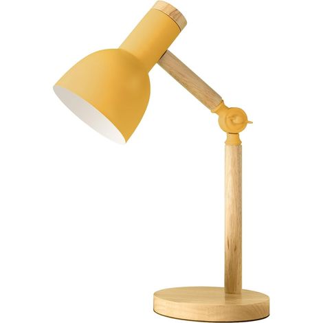 1 Lampe De Table, Bras En Bois Réglable, Abat-jour En Fer, Prise E27, Pour Chambre Salon Bureau