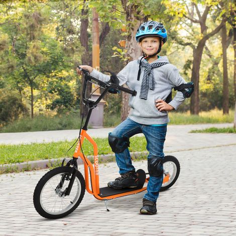 Trottinette enfant, avec guidon réglable, grandes roues et frein à main, 16 pouces, idéale pour les garçons et les filles à partir de 5 ans, en métal, orange. (1/5)