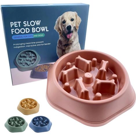 Petit bol pour chien à alimentation lente (rose, os)-