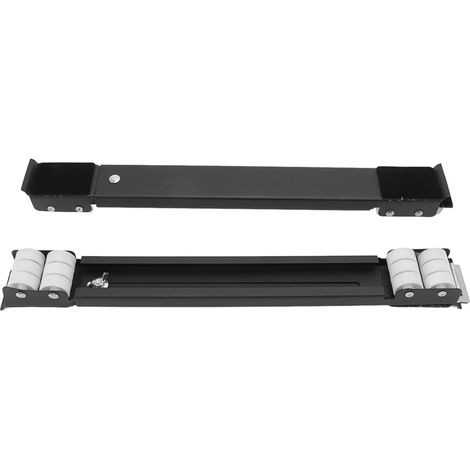 Support de poulie universel pour appareils électroménagers, supportant une charge de 300 kg, avec base à rouleaux rétractables et levier pour machine à laver (noir). (1/5)