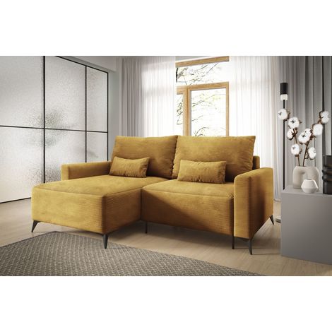 Ecksofa Schlafsofa Sofa SILVES in Stoff Poso Honiggelb Ottomane Links