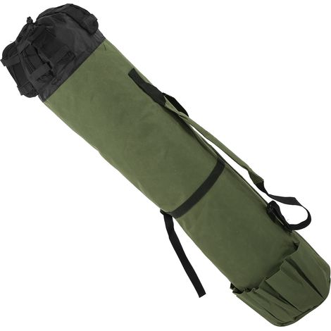Sac étanche cylindrique militaire vert pour cannes à pêche et moulinets, organisateur de transport robuste.