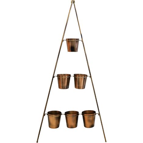 Outdoor Vertical Wall Plant Stand with Planters - Metal - L69 x W69 x H148 cm - Gold