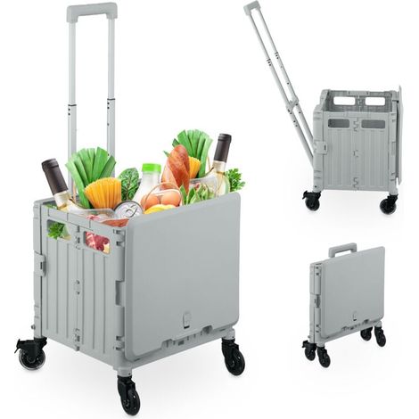 Ulisem Einkaufstrolley, klappbar, Korb mit Schwenkrädern, Deckel und Teleskopgriff, bis 35 kg, Rollbox, Grau (1/4)