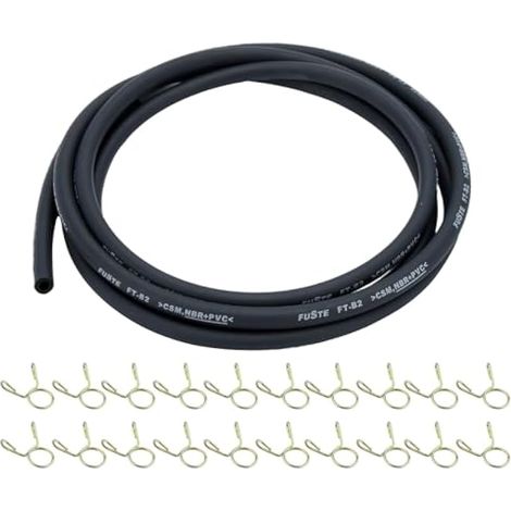 Compatible avec tuyau de conduite de carburant (0,3 cm) et conduite de gaz (1,8 m 3,5 mm) et pinces (20 pièces) pour tondeuses à gazon, tracteurs, vélo, scooter, VTT, chariot de golf, (1/4)