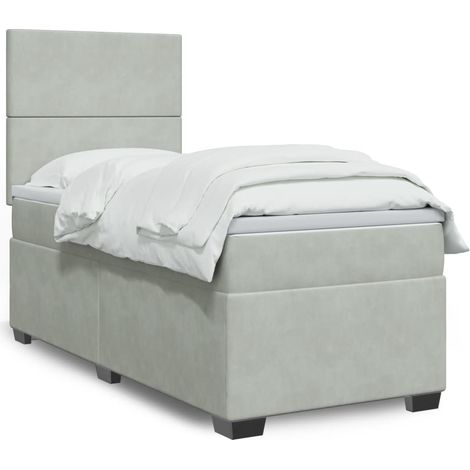 Cama box spring con colchón terciopelo gris claro 80x200 cm (1/5)
