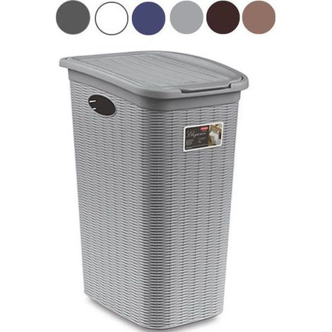 Stefanplast – Panier à linge empilable en polypropylène – Avec couvercle et poignées intégrées – Décor rotin – Dimensions 36L x 36l x 60H cm