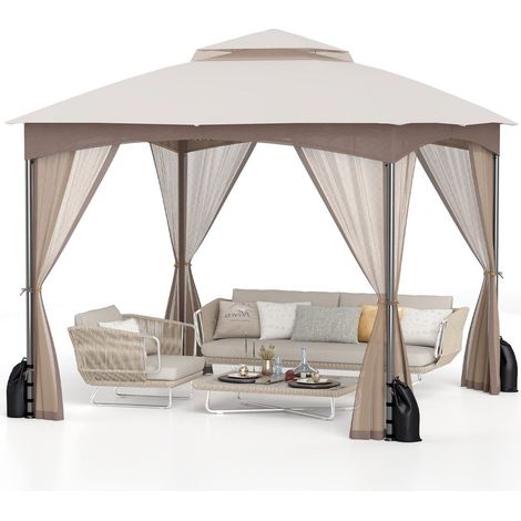 Tonnelle 3x3 m avec moustiquaire et sacs de sable impermeable