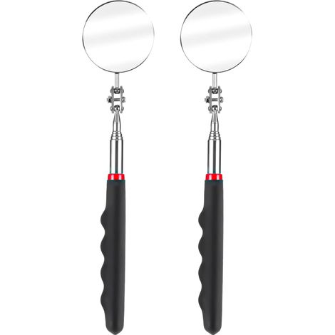 Lot de 2 Miroir d'inspection télescopique, rotation 360°, acier inoxydable, manche extensible, pour mécanicien