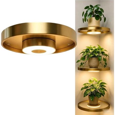 Étagère murale flottante couleur or avec éclairage LED et supports dissimulés (1/5)