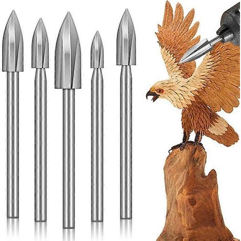 Lot de 5 forets de sculpture sur bois, tige de 3,17 mm (1/8 pouce), accessoires pour outils rotatifs, forets diamantés pour le travail du bois (bricolage). (1/5)