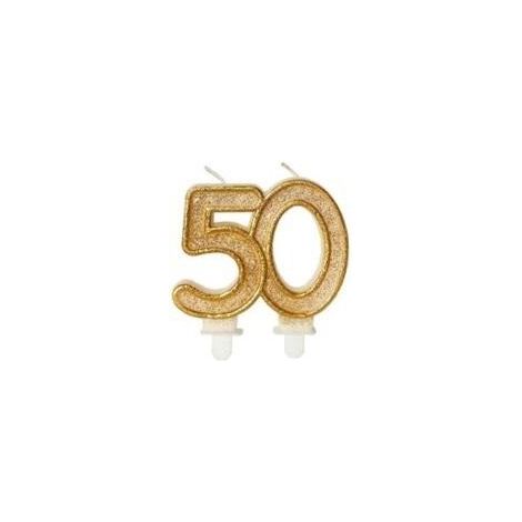 Geburtstagskerze 50 Goldglitzer