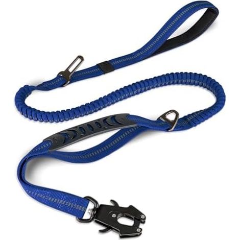 Guinzaglio tattico, guinzaglio elastico da 1,2 m-1,8 m con 2 maniglie imbottite, cintura di sicurezza per auto, guinzaglio resistente per cani di taglia media, grande e extra large, blu navy