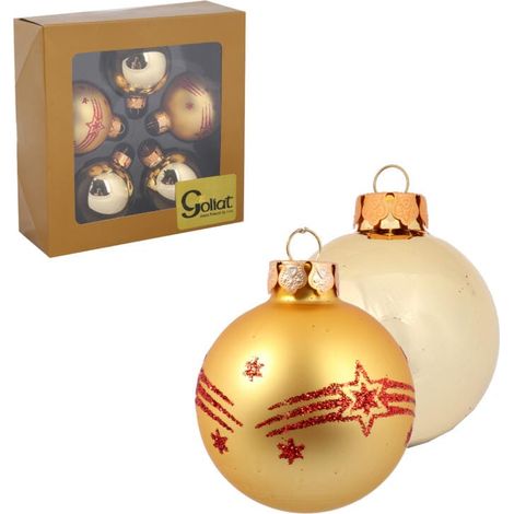 Goldene Glaskugeln mit Glitzerdekor – 5er-Set, 6 cm (1/5)