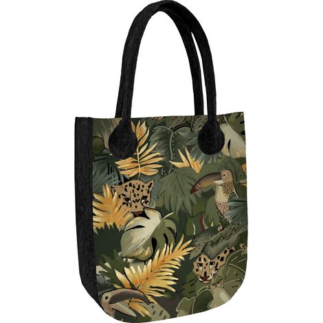 Borsa shopper da donna in feltro antracite, stampa Amazonia, realizzata in feltro ecologico, con cerniera, adatta per formati A4, portata fino a 10 kg, produzione polacca, design Arco. (1/5)