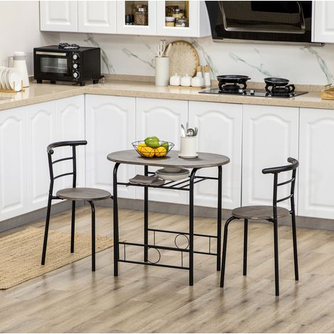 Conjunto bistró de mesa y 2 sillas (80x53x74.5 cm), con estante inferior, metal negro (1/5)