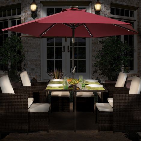 2.5M Round LED Lights Outdoor Garden Parasol Umbrella Sun Shade w/ Crank&Tilt Wine Red