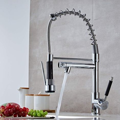 Robinet de cuisine à ressort pivotant à 360°, eau chaude et froide, disponible en laiton chromé (1/2)