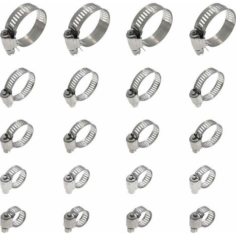 20 fascette stringitubo regolabili da 16-25 mm, in acciaio inox 304, in metallo, per tubi flessibili, gas domestico, acqua domestica, cavi, rubinetti, ecc. (1/5)