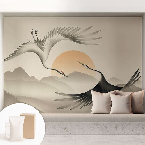 Papier peint intissé mural pour salon chambre à coucher tendance et originale - Colle incluse gratuite Grues de l'Est 208x146 cm (1/5)
