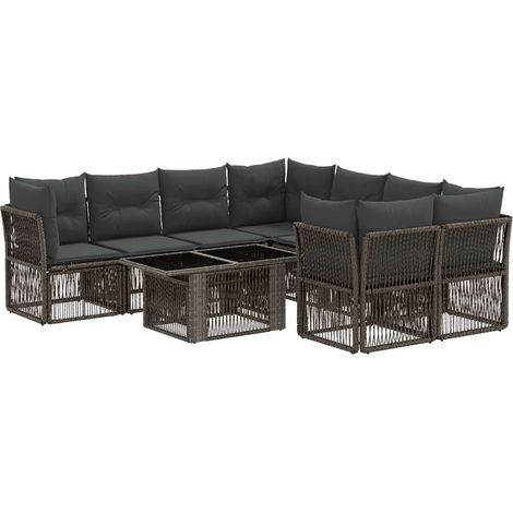Conjunto de sofás de jardín 9 uds. Gris ratán sintético vidaXL (1/5)