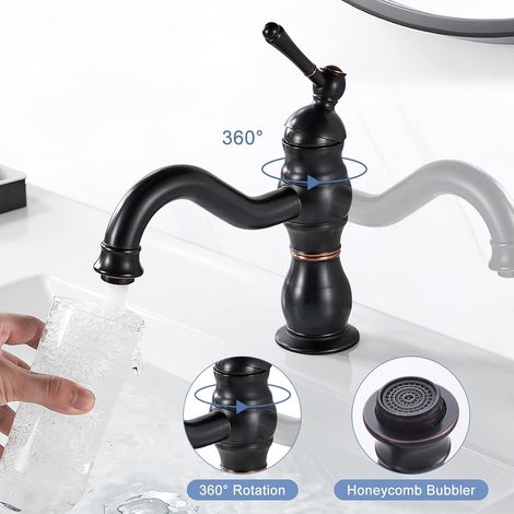Version noire du mitigeur pivotant – Eau chaude et froide, aérateur intégré – Design moderne pour salle de bain (1/5)