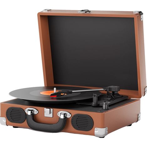 Platine Gramophone, Bluetooth Intégré, Compacte et Portable, Thé Marron (1/2)