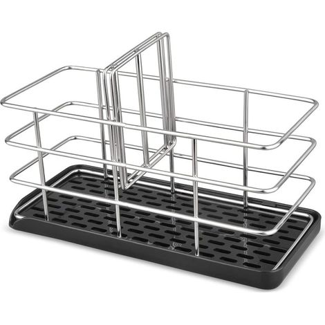 Schwammhalter aus Edelstahl 304, multifunktionaler Küchenspülen-Organizer, Abtropfschale, Seifenschale, verstellbare Hängeplatte