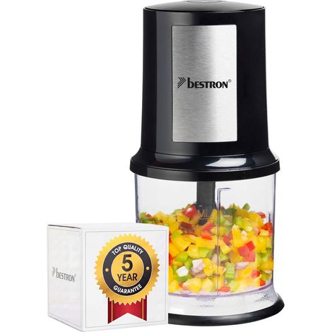 hachoir électrique, mini hachoir idéal pour les légumes, les oignons, Deux lames de coupe & capacité de 500 ml, Coleur: Noir / Argent (1/5)