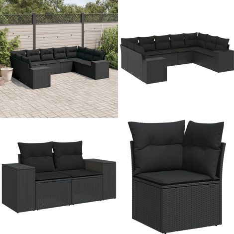 9-tlg. Garten-Sofagarnitur mit Kissen Schwarz Poly Rattan - Gartengestelle - Gartenmöbelset - Outdoor Möbel - Lounge Set - Rattan Gartenmöbel - Home & Living (1/5)