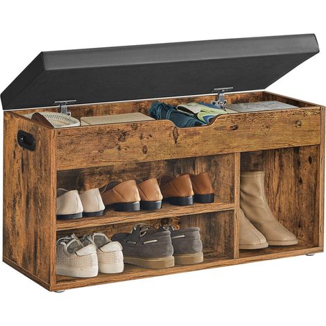 Banc de rangement à chaussures avec coussin confortable 3 compartiments coffre banquette range chaussures avec assise 2 étages meuble d'entrée blanc charge maximale 150 kg marron