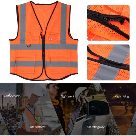 Veste de sécurité haute visibilité orange respirante avec bandes réfléchissantes pour sport nocturne (1/5)