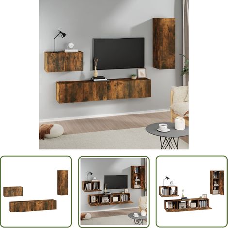 The Living Store Ensemble de meubles TV 4 pcs Chêne fumé Bois d'ingénierie - Meuble Tv - Meuble Media - Armoire Multimedia - Rangement - Décoration Intérieure (1/5)