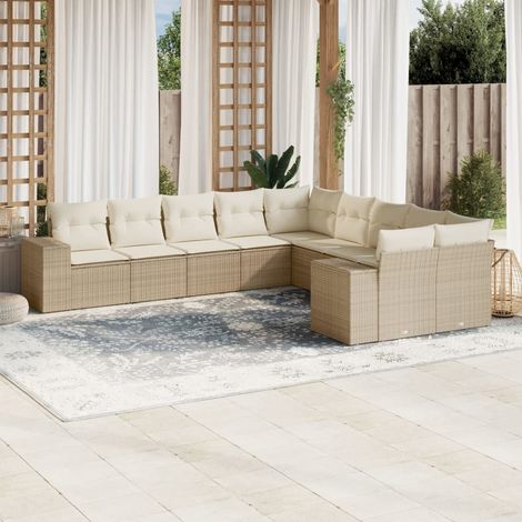 Teenpull – 10-tlg. Garten-Sofagarnitur mit Kissen Beige Poly Rattan (1/3)