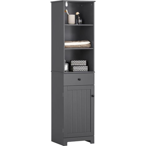 Sobuy – Colonne de salle de bain 40x35x161cm – 3 compartiments, 1 tiroir, 2 étagères – Bois MDF laqué gris – BZR17DG (1/4)