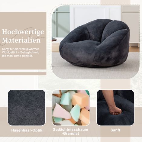 Canapé pouf moelleux et confortable en fausse fourrure noire intense, antidérapant, housse non amovible, sans assemblage, idéal salon/séjour/chambre (1/4)