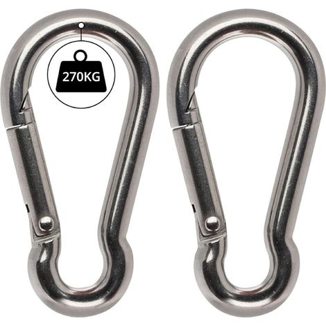 M12 Stainless Steel Spring Carabiner (2 Pack) - 13.8cm - Indoor/Outdoor Multi-Purpose Snap Hook for Keychain, Camping, Fishing and Hiking Accessories