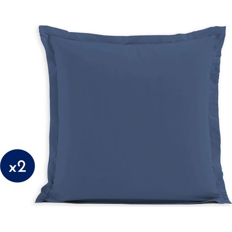Lot de 2 taies carrées coton 57 fils Bleu 63x63 cm