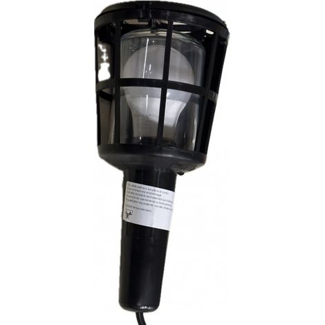 Baladeuse LED 8W cage plastique noire ampoule E27 230V 3000K 700lm protection verre + cable longueur 5m (1/4)