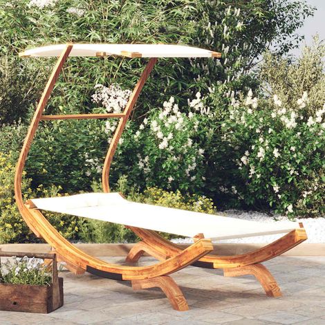 vidaXL Lit repos avec auvent 100x190x134 cm Bois courbé massif Crème (1/5)