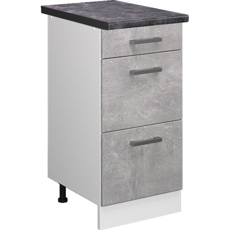 Küchenunterschrank R-Line, Beton, 40 cm mit Schubladen, AP Anthrazit, Vicco