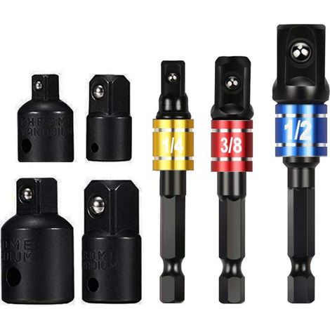 AMXCNOY 1/2 3/8 1/4 Steckschlüsseladapter, Sechskant-Bohrerset, Ratschenschlüssel-Reduzierstück (Schwarz) (1/4)