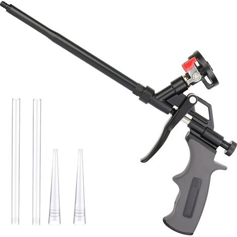 Pistolet mousse expansive professionnel en métal – Pistolet mousse PU facile à nettoyer, précis et anti-goutte, idéal pour isolation, remplissage et étanchéité (1 paquet, gris)